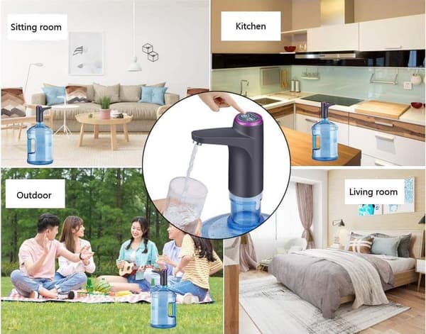 Bærbar vanndispenserpumpe, USB elektrisk lading, automatisk avstenging, svart, for 2-5 gallon flasker