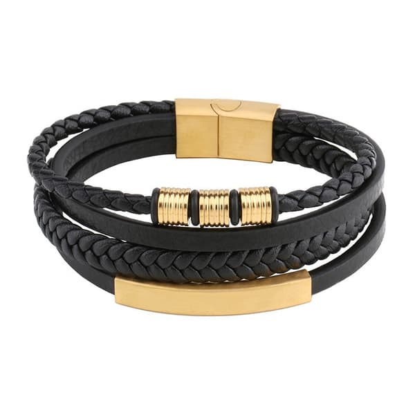 Punk Lær Tau Armbånd, Rustfritt Stål, 19 cm, Menn Kvinner