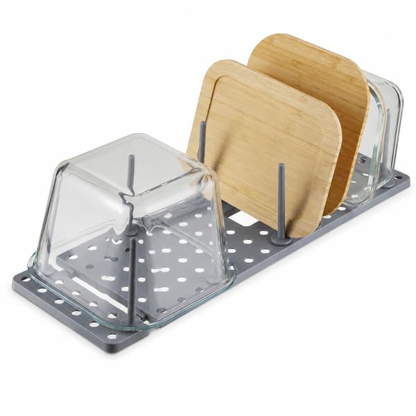 Justerbar utdragbar kökslådsorganisatör, grå, plast, pegboard-stil