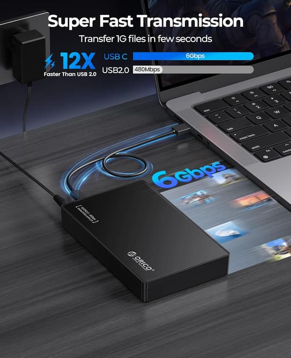 3.5\" SATA III till USB 3.1 Typ-C Externt hårddiskkabinett, Svart ABS, Stöder 16TB, Verktygsfritt, Demo