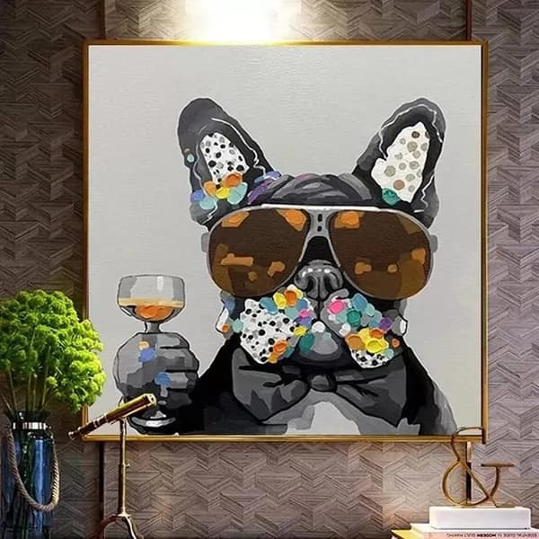 Hund med solglasögon Canvas Väggkonst, 70x70cm, Oinramat Tryck för Vardagsrum Sovrum