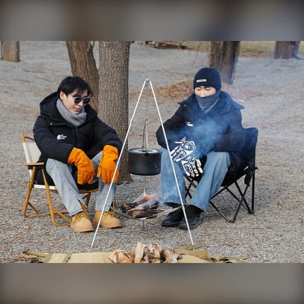 Campingstativ til gryde, justerbar kæde, aluminiumslegering og rustfrit stål, bærbar, sølv