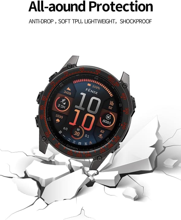 Urkasse i rustfrit stål til Garmin Fenix 8 47mm, Racing Cover, Sort+Rød