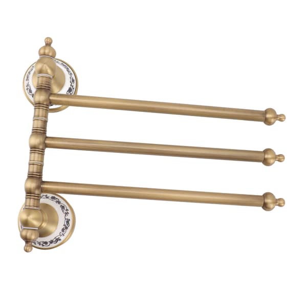 Svingbar håndklestang antikk messing, 3-stangs håndklestativholder for baderom