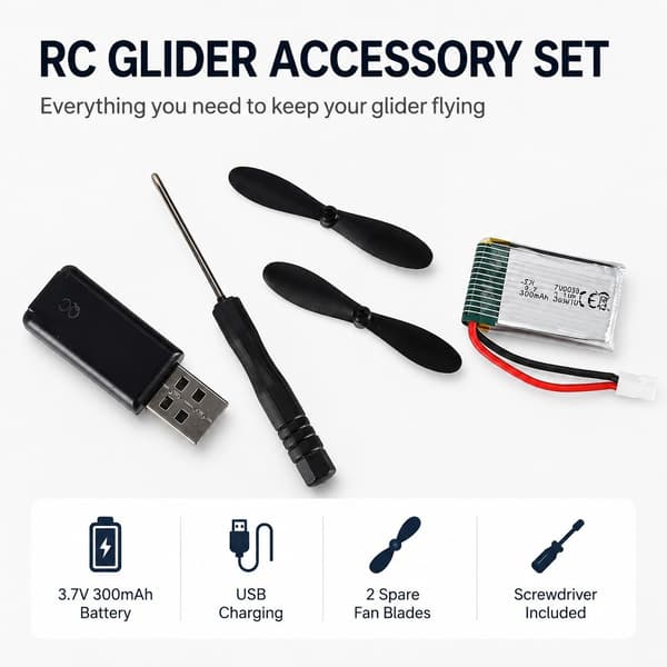 RC-segelflygplan 2,4 GHz, 3,7 V 300 mAh, 12 min flygtid, 100 m räckvidd