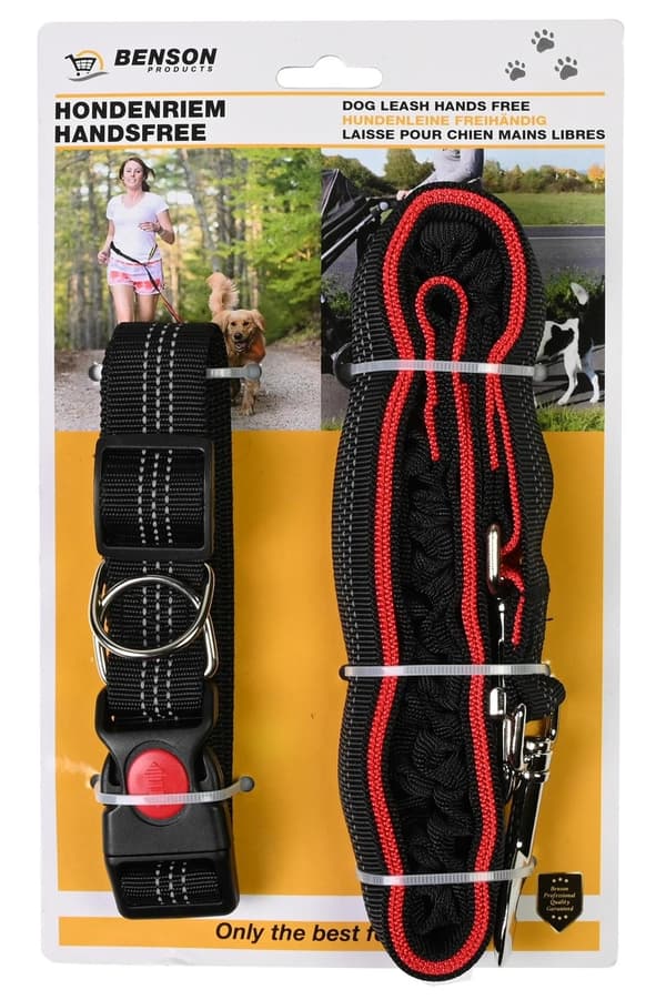 Håndfrit hundesnor til løb, jogging, gåture, reflekterende, justerbart taljebælte