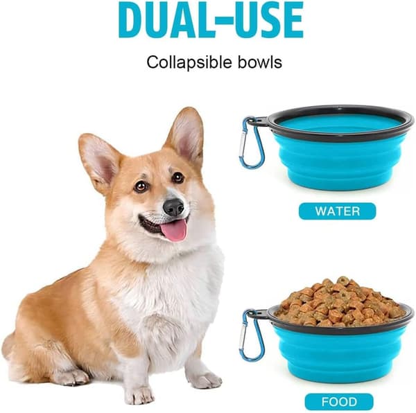 Sammenklappelig bærbar hundeskål til katte og hunde, foder- og vandskål til kæledyr med karabinhage light blue Medium(650ML)