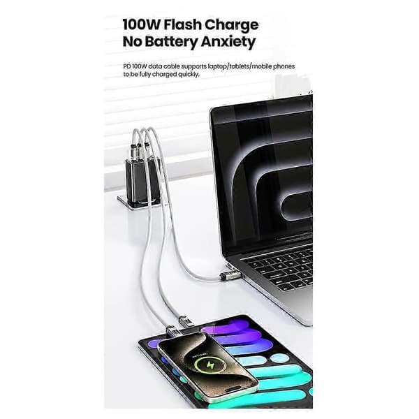 2m Type C - Type C -kaapeli 100W näyttö mekaaninen datakaapeli pikalataus USB C - USB C -kaapeli
