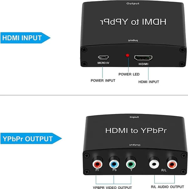 HDMI till komponent YPbPr 5 RCA-omvandlaradapter med R/L-ljud