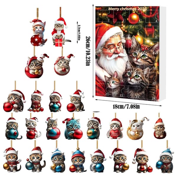 Kattpynt Julekalender, 24-dagers nedtelling, Akryl Katteanheng, Modell C