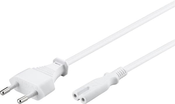 Strömkabel med Eurokontakt, C7-kontakt, 5m, Vit, 2.5A 250V