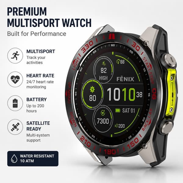 Støtfangerramme i rustfritt stål til Garmin Fenix 8, flerfarget, støtsikker beskyttelse, modell 3