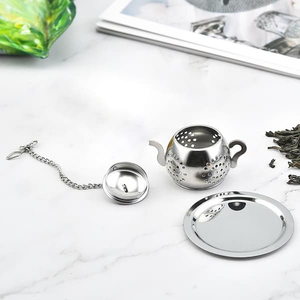Tekande-infuser i rustfrit stål, kedelformet tesigte, kreativ rund, sølv