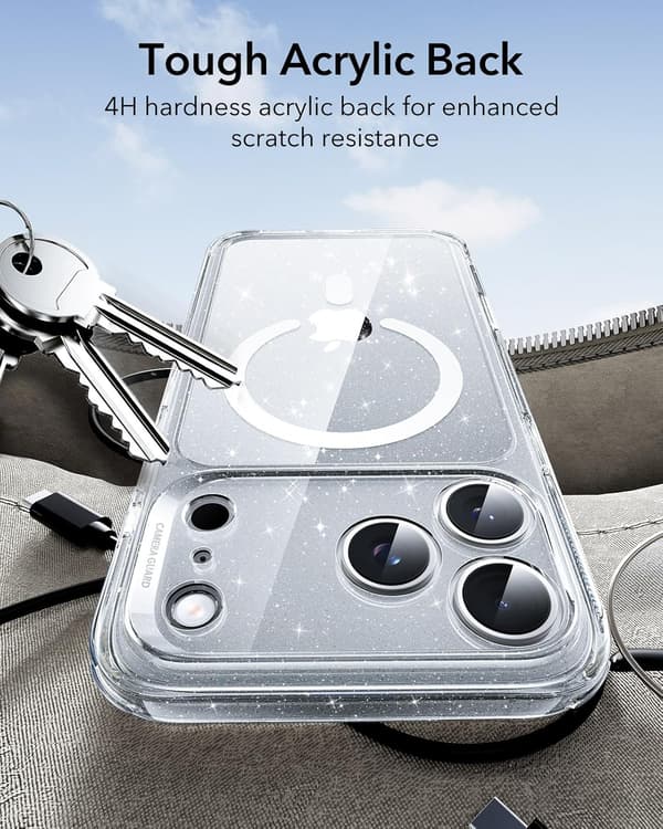 B-Clear Shimmer iPhone 17 Pro-deksel - Kamerakontroll, MagSafe-kompatibelt TPU-deksel