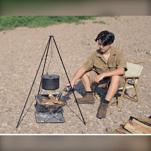 Campingstativ til gryde, justerbar kæde, aluminiumslegering og rustfrit stål, bærbar, sølv