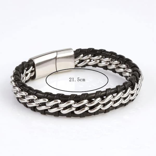 Flettet PU Læderarmbånd, Sort & Hvid, Rustfrit Stål, Unisex Stil