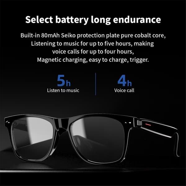 Smarta glasögon trådlös Bluetooth 5.0, handsfree-samtal musik, svart, in-ear-design