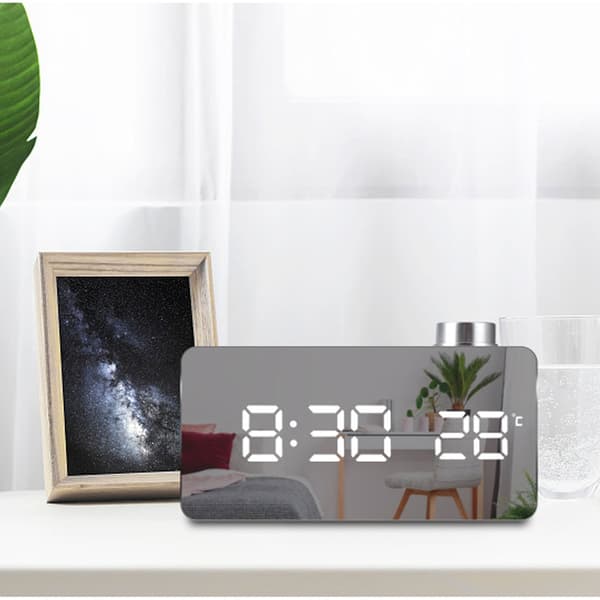 Digital vekkerklokke, LED speildisplay, justerbar slumrefunksjon, lysende, hvit