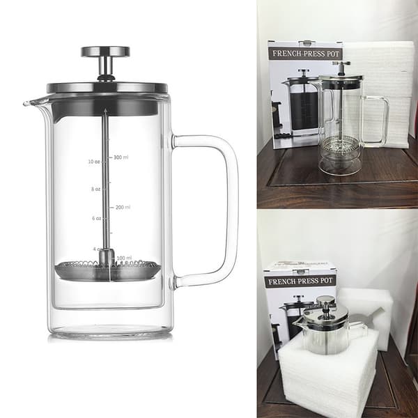 Dobbeltvægget stempelkande, 600 ml, borosilikatglas, isoleret kaffemaskine