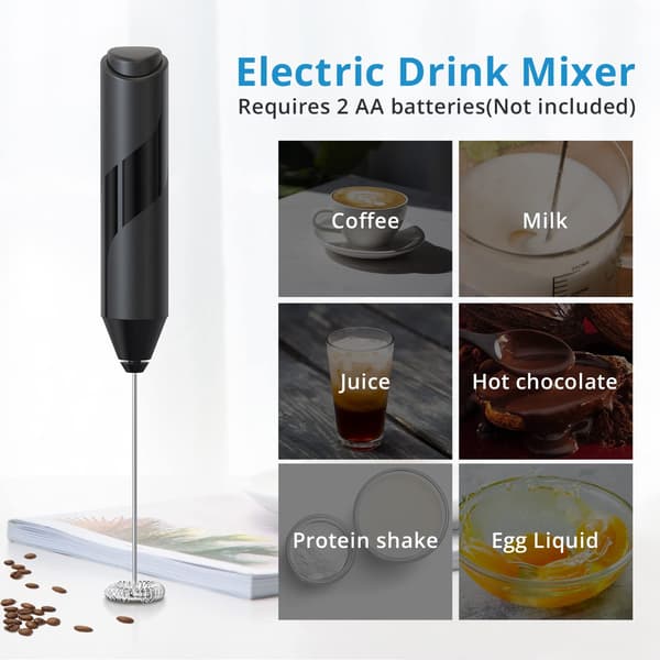 Batteridrevet håndholdt mælkeskummer, rustfrit stål, sort/sølv, til kaffe