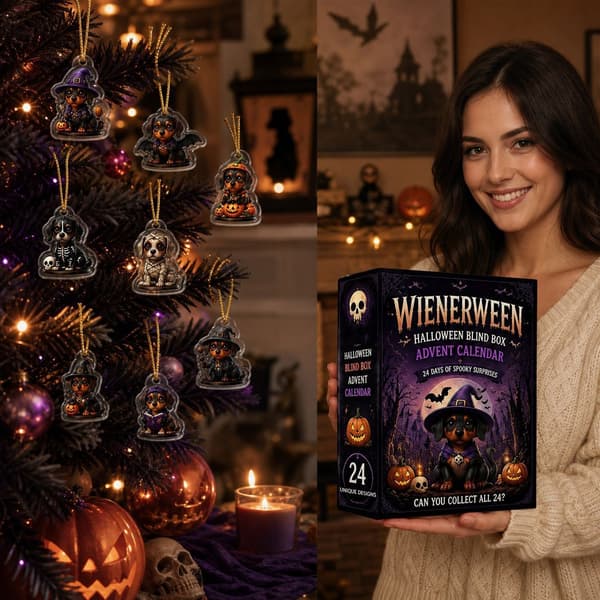 Wienerween Halloween Hund Blind Boks, Gravhund Akryl Vedhæng, Julekalender
