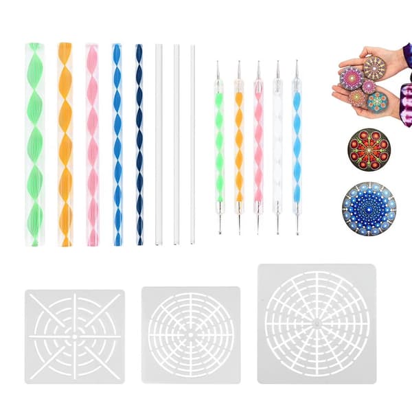 Mandala Dotting Tools Kit 16 Stk, Kugle Stylus Maleri Stencils til Sten, Ler Skulptur Udskæring