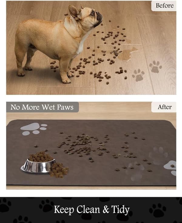 Absorberende hurtigtørrende fodermåtte til hunde, ingen pletter, passer til mad-/vandskåle og dispenser. Hundetilbehør. Brown-40*60