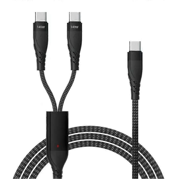 2 i 1 USB C-kabel Max PD 140W Hurtigopladningskabel USB C til Dobbelt USB-C Datakabel til iPhone Huawei MacBook PC Bærbar