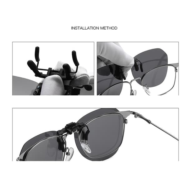 Polariserede clip-on solbriller, sorte, UV400-beskyttelse, flip-up design, med etui Black