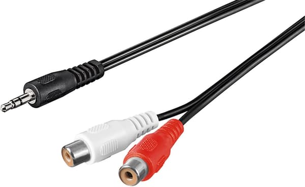 3,5 mm Jack til 2 RCA lydadapter, stereo hann til hunn, 1,5 m, svart