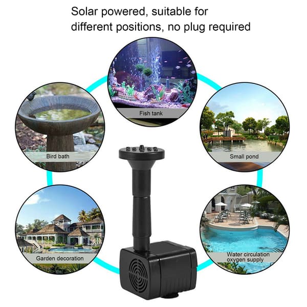 Solar Springvandspumpe, Sort, Udendørs Havevandfunktion, Mikro Damdekoration