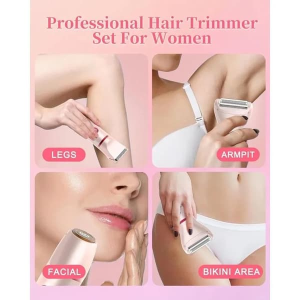 3-i-1 Elektrisk Barbermaskin for Kvinner, Bikinilinje, IPX6 Vanntett, Rosa