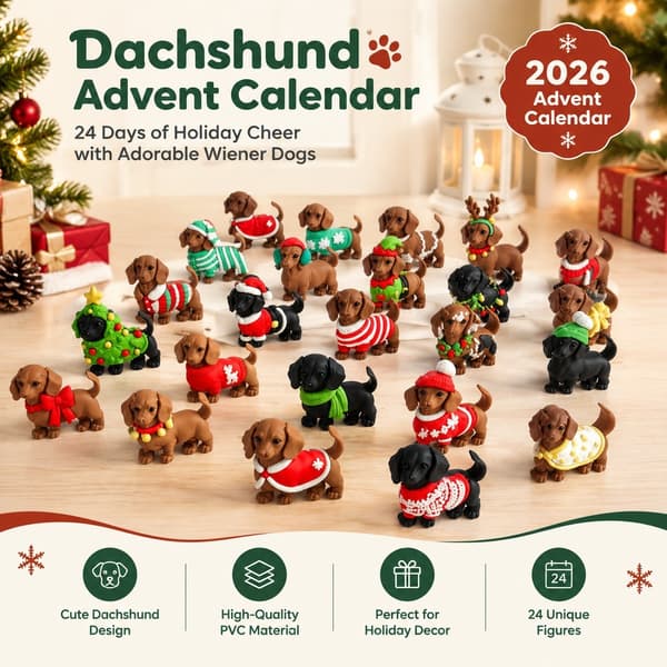 Jule-gravhund julekalender 2026, PVC-blindboksfigur, moderne stil