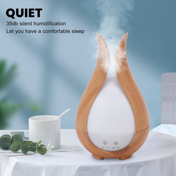 200 ml luftfugter med trækorn, farverigt LED-natlys, aromaterapi-diffuser med fjernbetjening, UK-stik