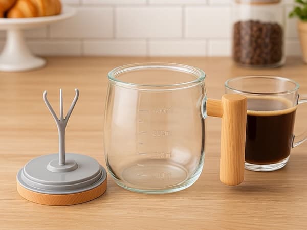 Selvrørende krus 400 ml, elektrisk kaffekop, glas, genopladelig, automatisk blanding
