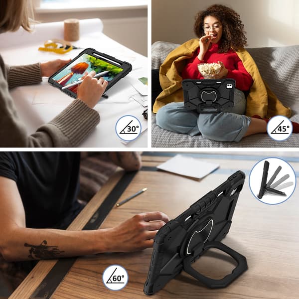 Hybrid PC Silikone Cover til iPad Pro 11 2024, Robot Design, Stødsikkert, Sort