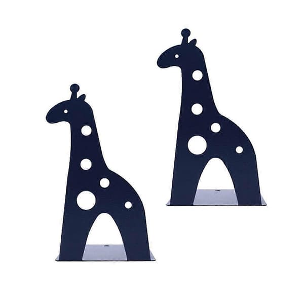Halkfria bokstöd Giraff Bokstöd för böcker 2 st Blå Metall Bokhylla