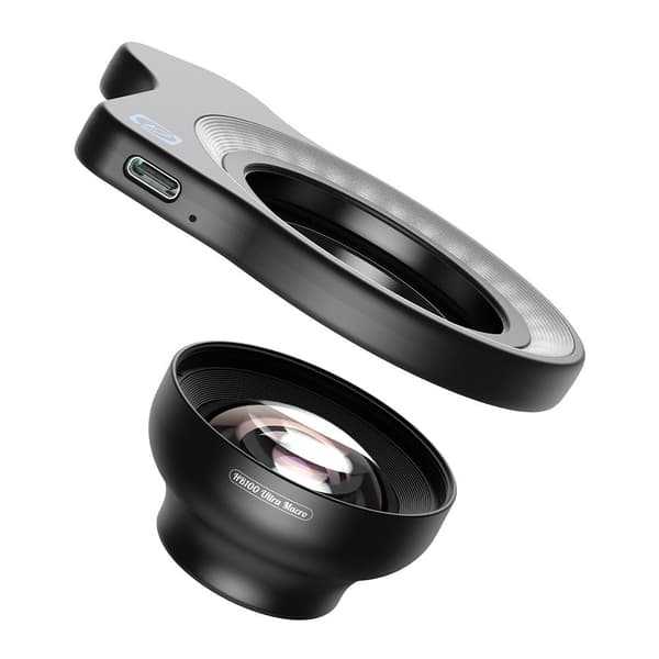 Telefonlinskit, Makro 20x Zoom 10x med Ringljus, Kompatibel med iPhone Samsung Huawei