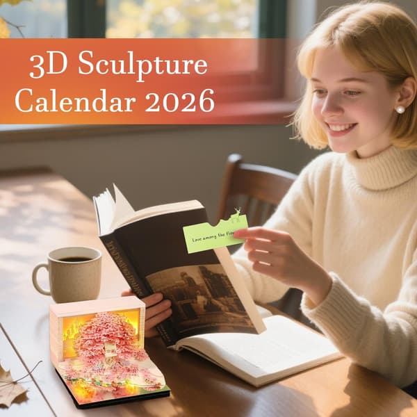 2026 3D Skrivebordskalender Blomst Trehus Notisblokk Memo, Papir, 3.35\" Skrivebordsdekor