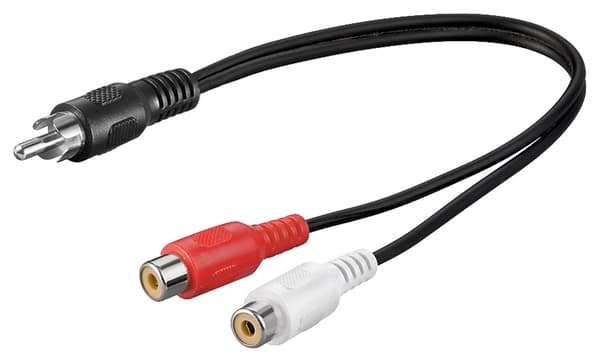 RCA Y-splitterkabel, 0,2 m, 1x han til 2x hun, lydadapter, sort