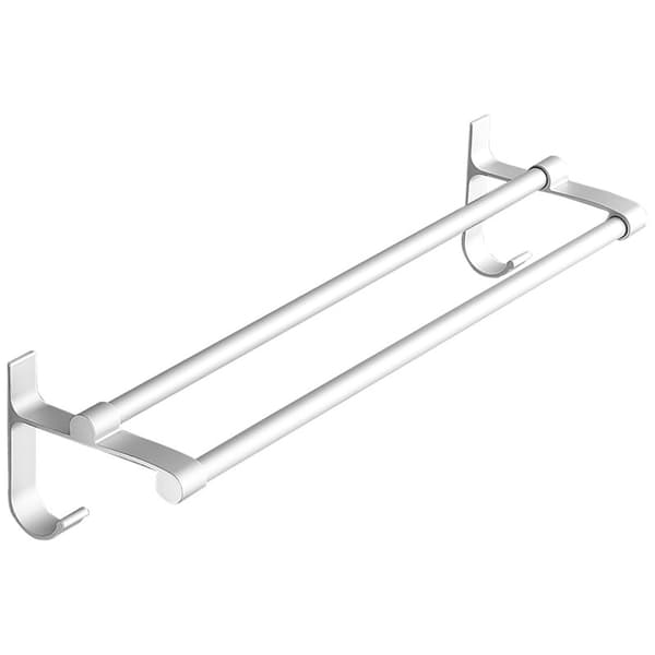 Dubbel handdukshängare, aluminium, väggmonterad, silvervit, 60 cm, ingen borrning