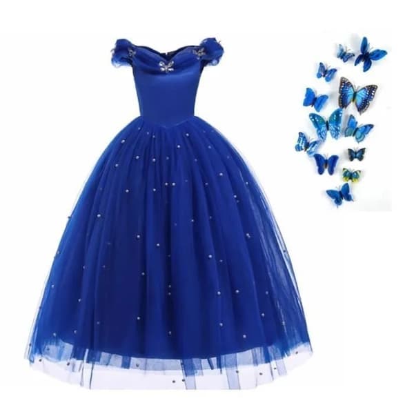 Blå Prinsess-Halloweenkostymklänning för flickor, Tyllkvällsoutfit