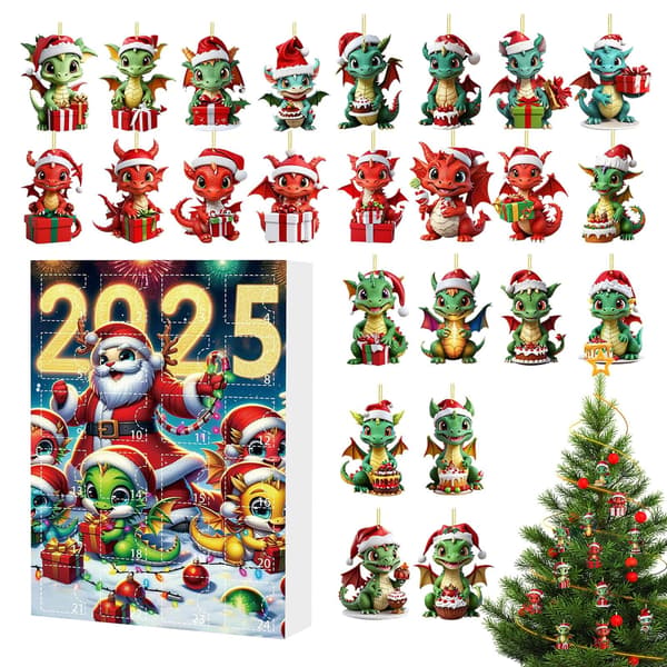 2025 Jule Drage Adventskalender, 24 Dager Nedtelling, 2D Akrylpynt F