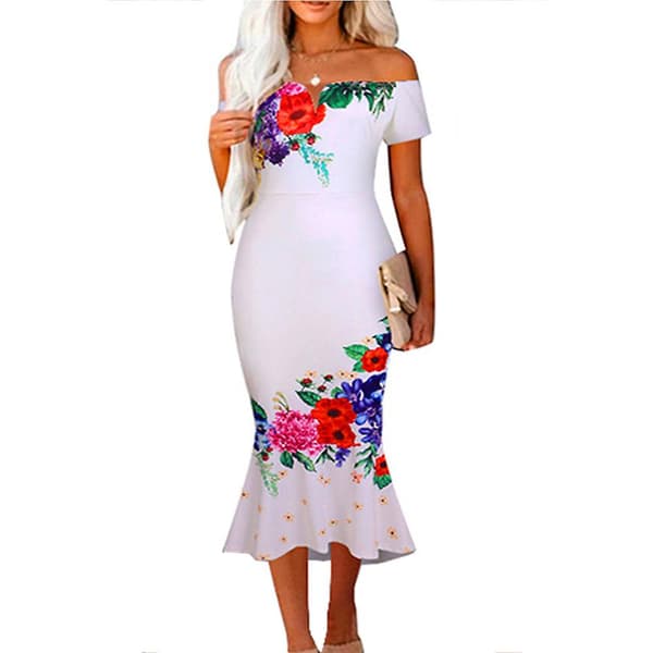 Lang elegant kjole til kvinder, one shoulder, elegant aftenkjole til kvinder white 3XL