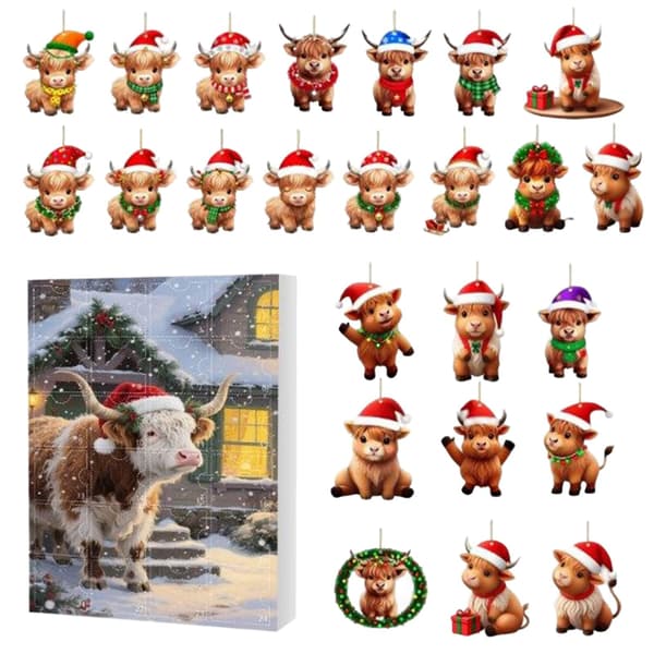 Julekalender med høylandsfe, 2D akryl, 24 dagers nedtelling, festdekorasjon N