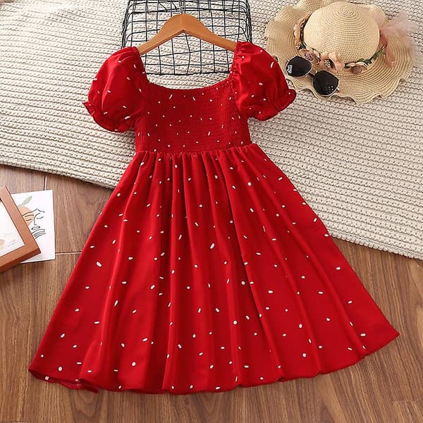 Kjol Barn Kortärmad Prinsessklänning RED 160cm