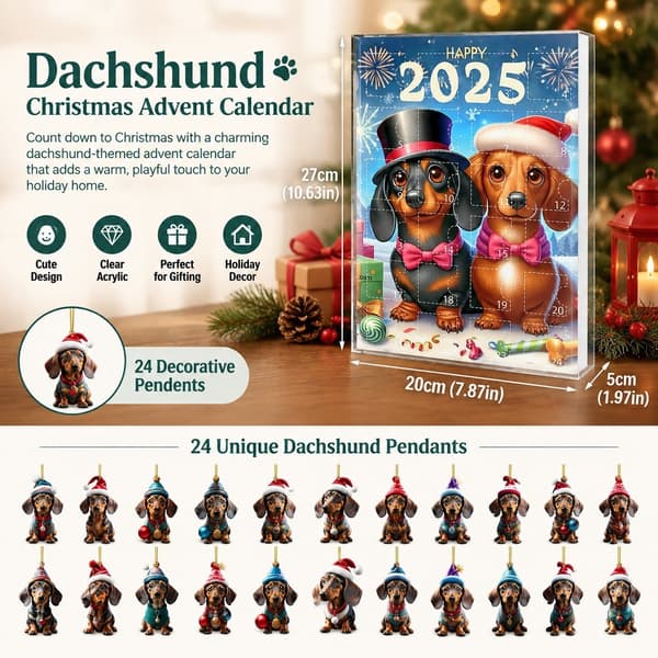 Dachshund julekalender, stil C, akryl nedtellingdekorasjon for hjemmet