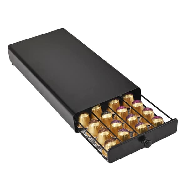 Kaffekapselholder i jernkunst, sort, rummer 40 Nespresso-kapsler, bardisk