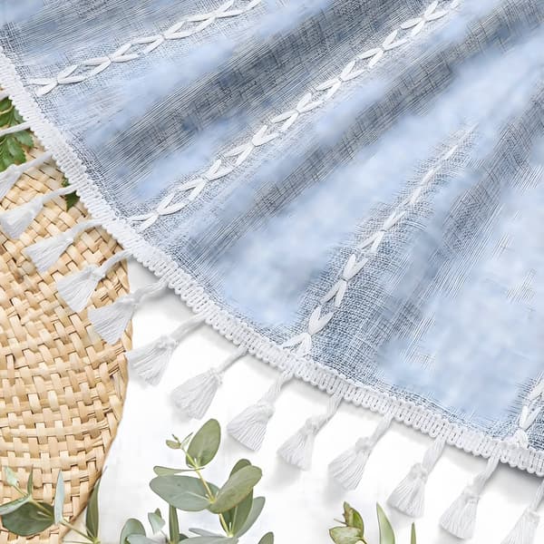 Blå Boho Stoff Dusjforheng, Gårdshus Polyester Lin, Dusk, Rustikk Baderomsinnredning, 72x72
