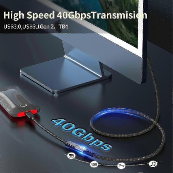 Thunderbolt 4 förlängningskabel, USB-C-kabel till USB C hane till hona stöder 8K/5K@60Hz video / 40 Gbps dataöverföring / 100W laddning (0,8m)